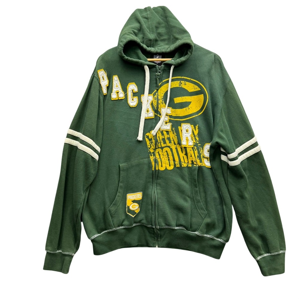 Green Bay Packers Hoodie Jacket Men's L Green Yellow Full Zip NFL Football